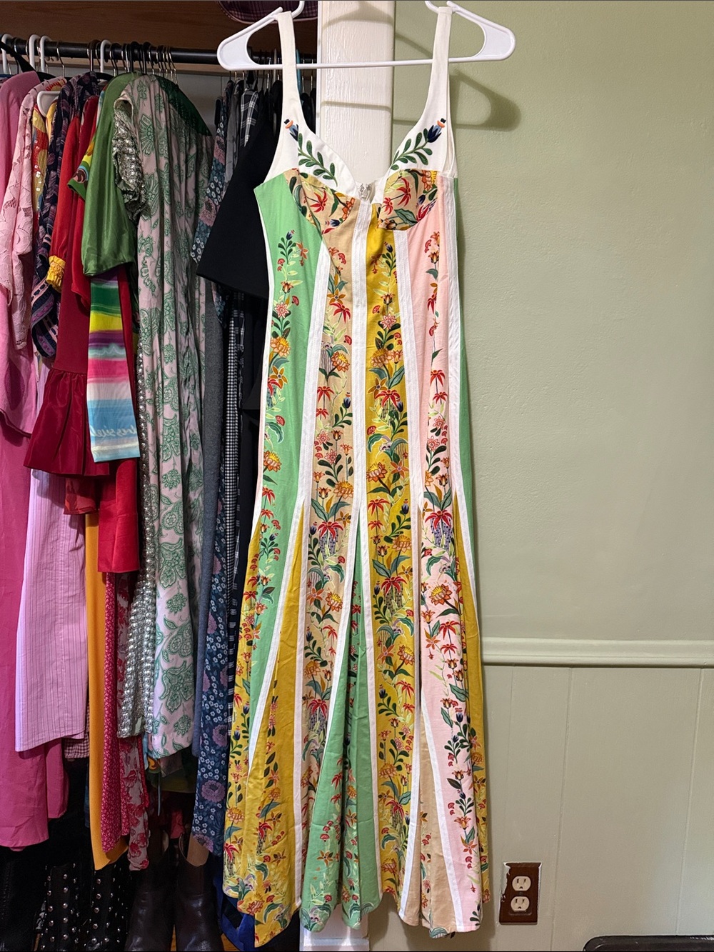 Striped Floral Maxi dress in Yellow, Green & Pink